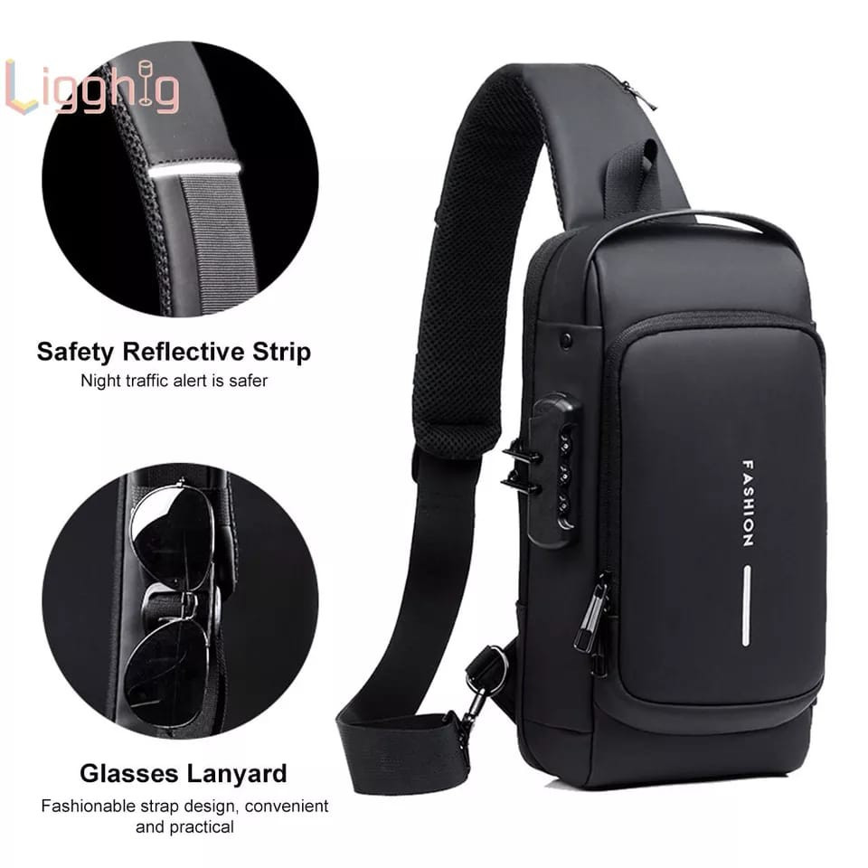 Multifunction Patent Leather Chest Bag Waterproof Men Crossbody Bag Anti-Theft Travel Shoulder Bags Male Sports Fanny Pack
